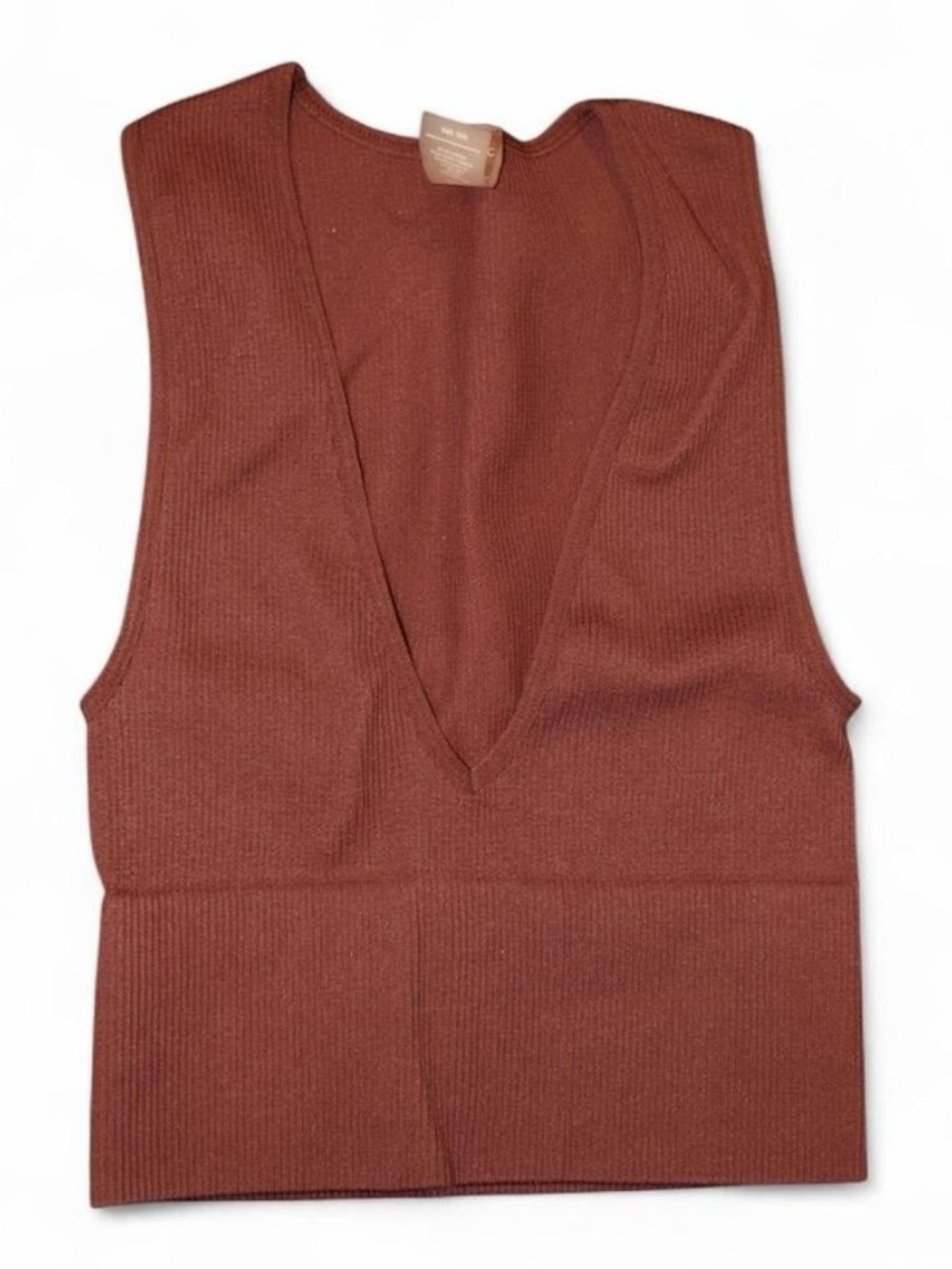 Urban Outfitters Ribbed Deep V-Neck Tank - Rust Brown